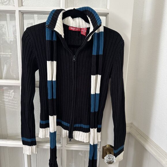 Y2K Zip Up Cardigan With Matching Scarf  Womens Medium NWOT - Picture 3 of 10